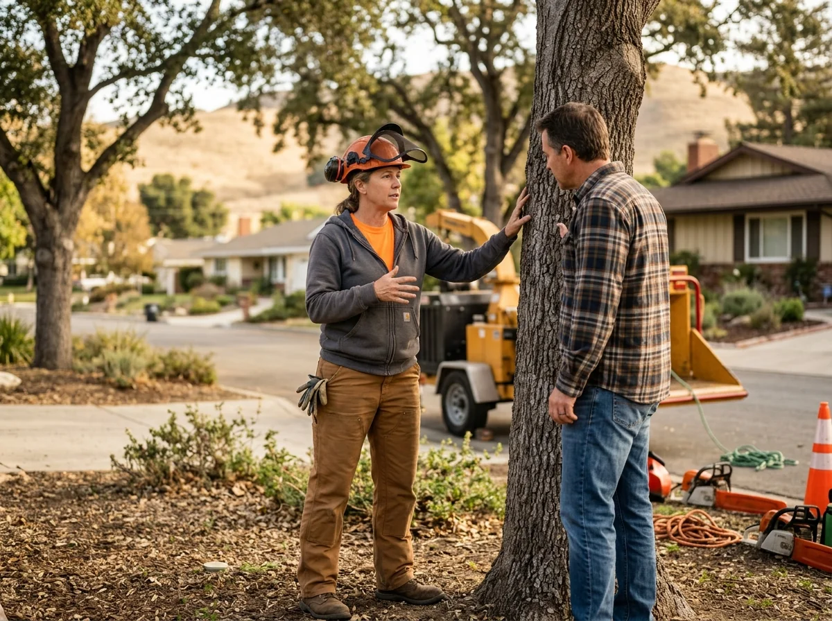 Homeowner reviewing a written brush removal estimate outdoors