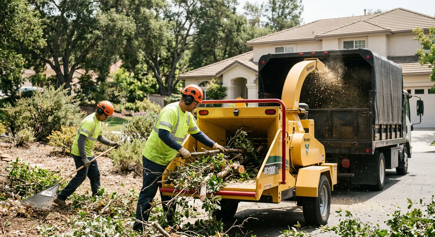 Chipper processing woody debris during a brush clearing visit
