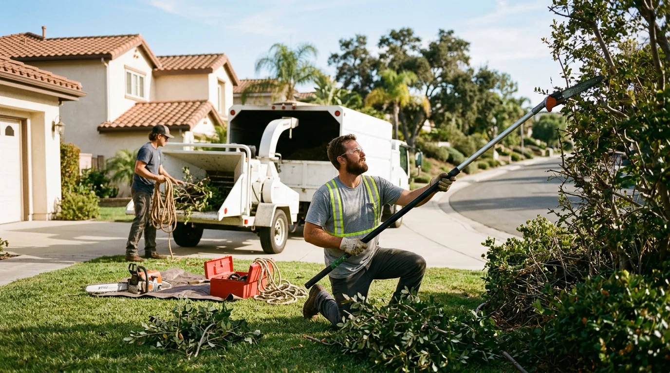 Homeowner reviewing a written emergency tree service estimate