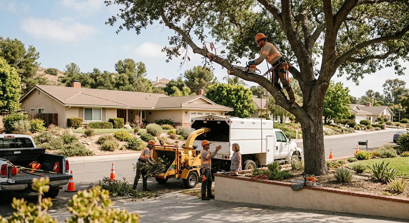 Cleared residential lot with brush removed and mature trees preserved in Thousand Oaks