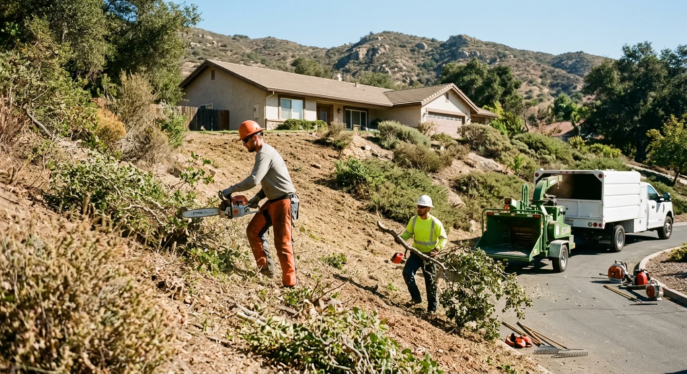 Defensible space cleared around a hillside home reducing fire risk