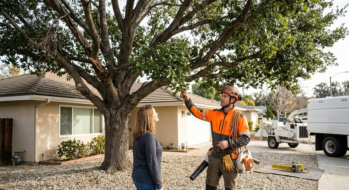 Split oak trunk and fallen limbs after a windstorm in Thousand Oaks