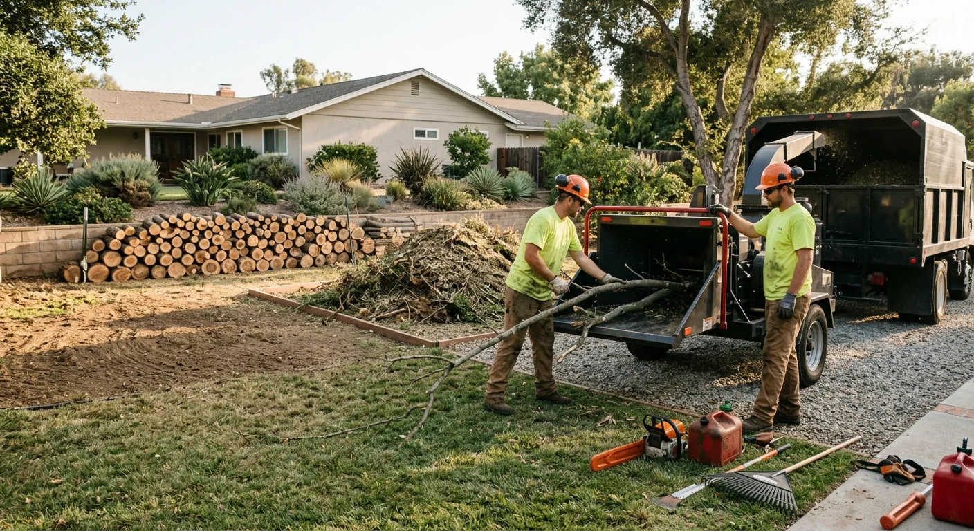 Cleared yard and stacked debris after professional storm cleanup service