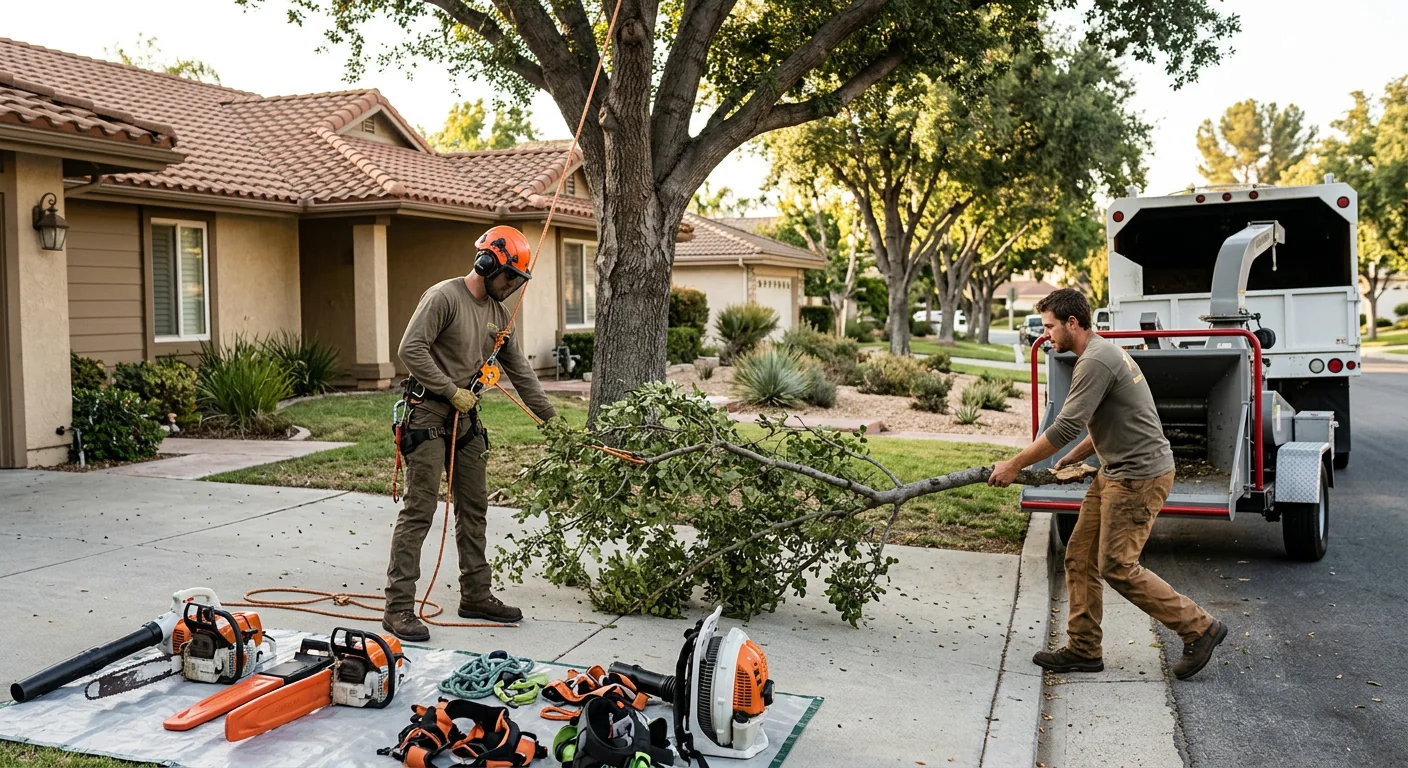 Homeowner reviewing a written stump grinding estimate with a technician
