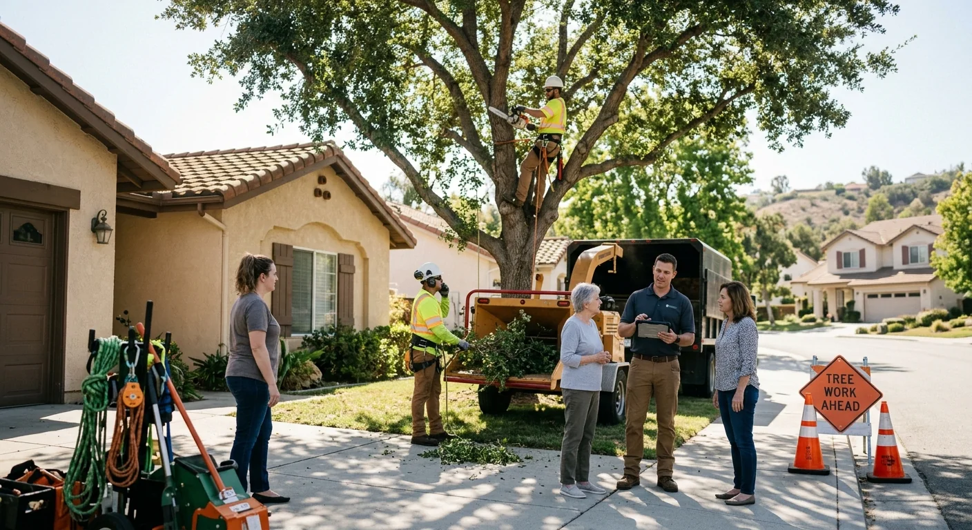 Crew operating a stump grinder to remove a backyard stump in Thousand Oaks