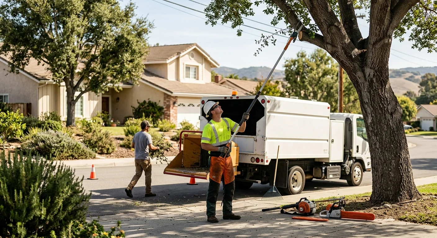 Technician grinding a tree stump below grade in a Thousand Oaks backyard