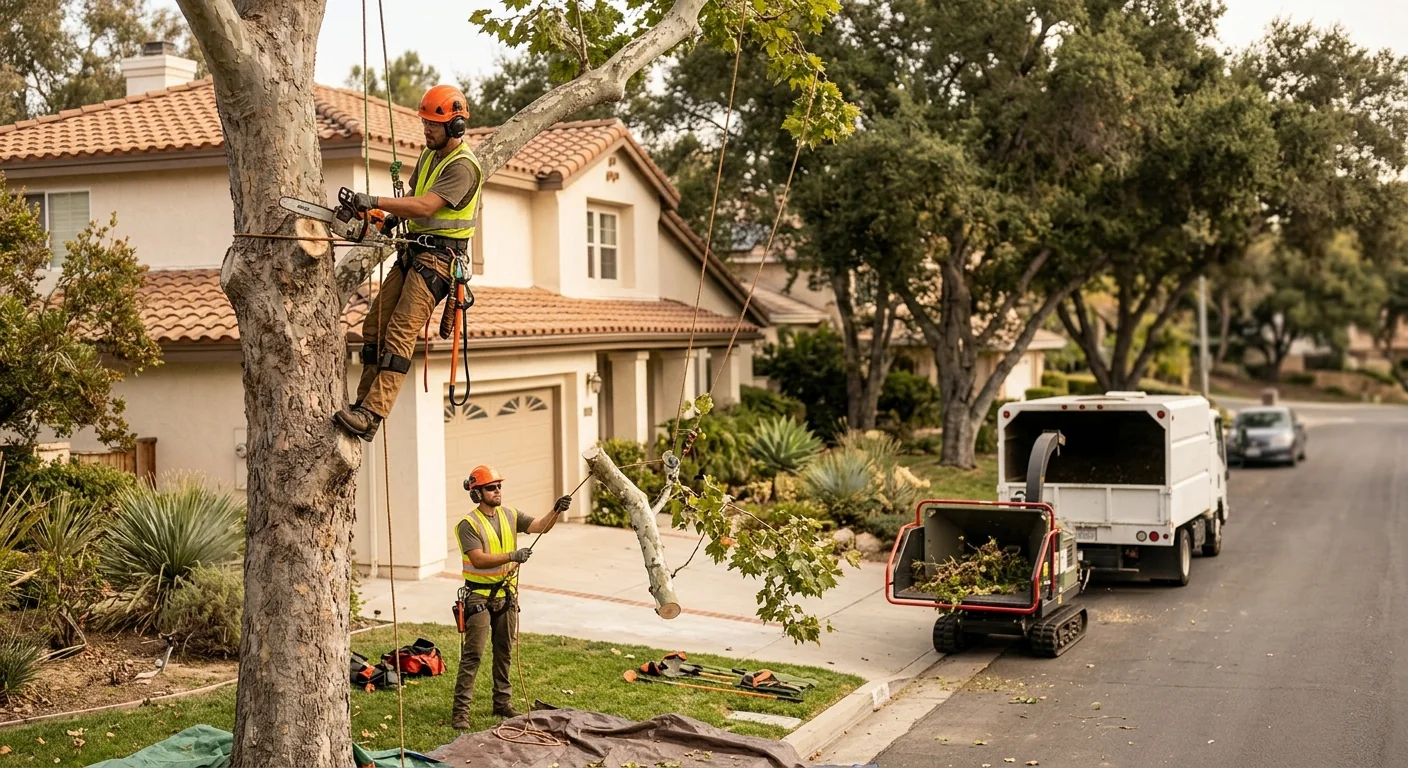 Arborist installing support cable in a mature oak on a Thousand Oaks property