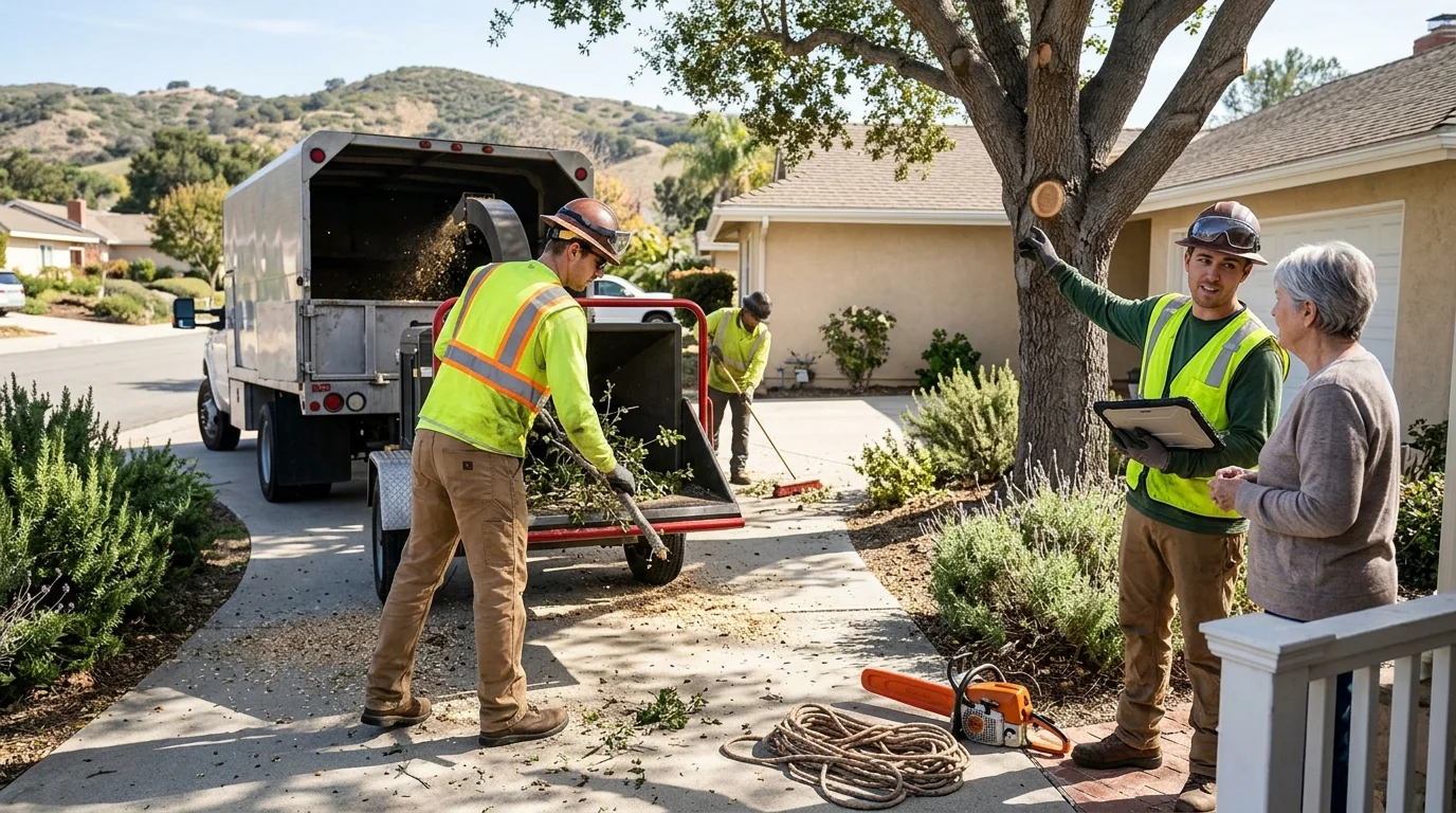 Homeowner reviewing a written tree care estimate with local specialist