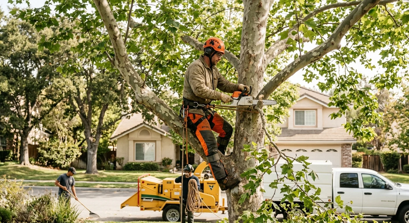 Arborist performing structural pruning on a mature tree in Thousand Oaks