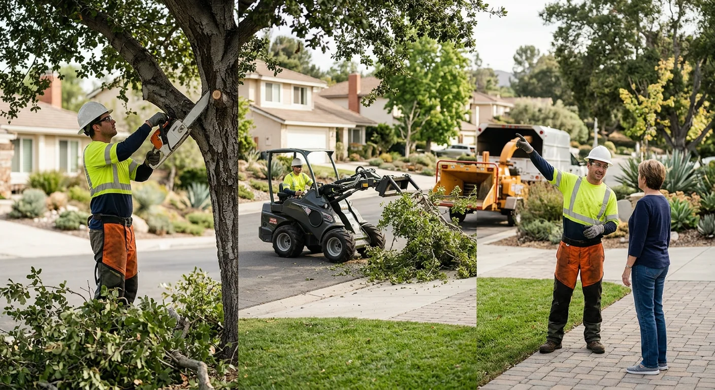 Newly planted young tree with staking support in a Thousand Oaks residential yard
