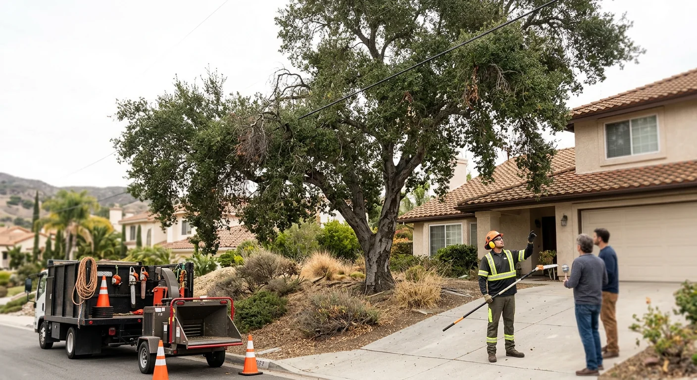 Newly planted shade tree with mulch ring in a Thousand Oaks backyard