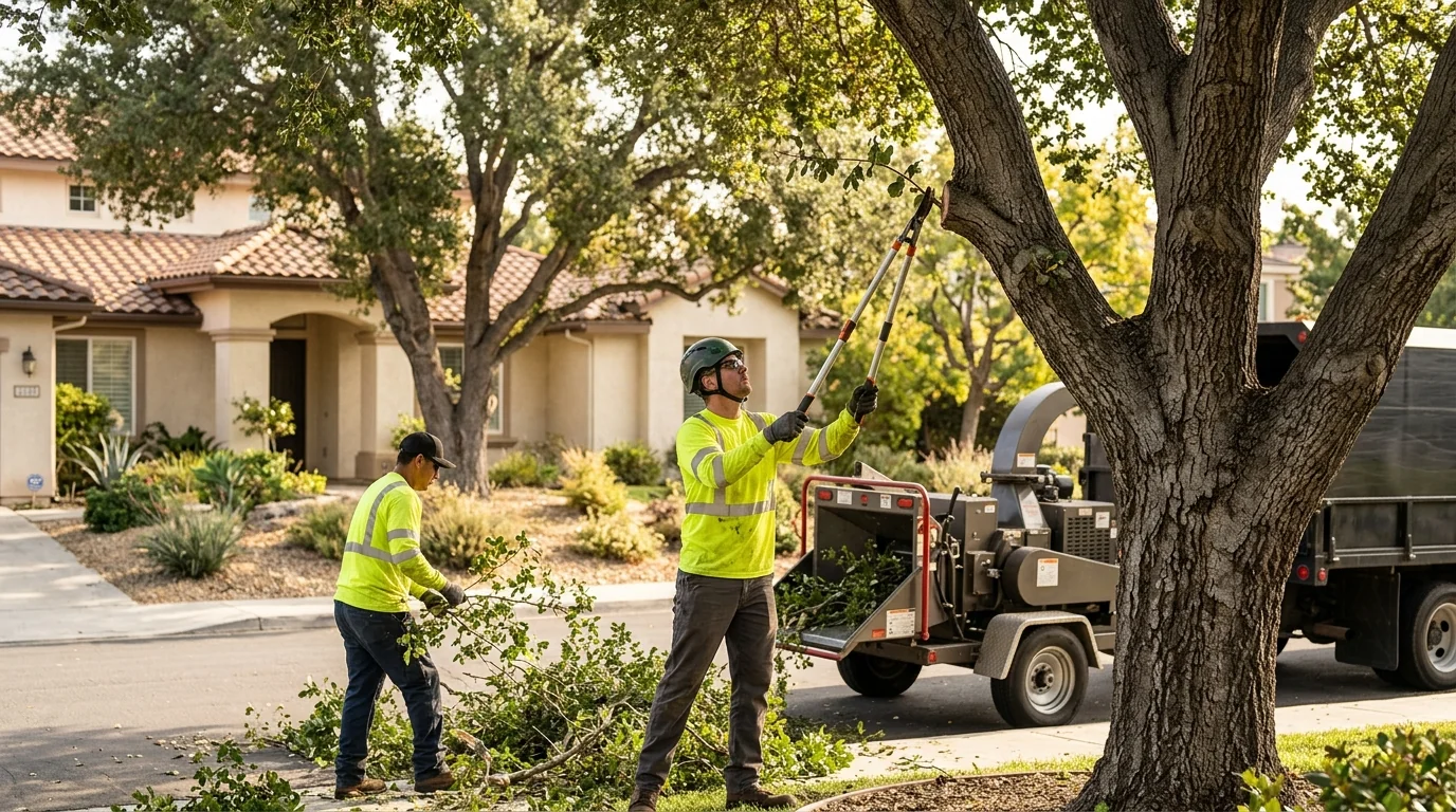 Homeowner reviewing a written tree pruning estimate outdoors