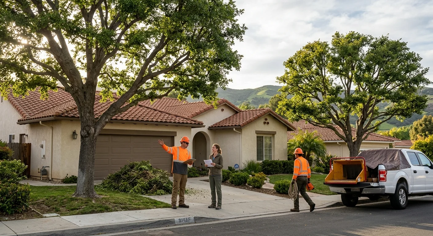 Neatly pruned residential trees framing a home in Thousand Oaks after service