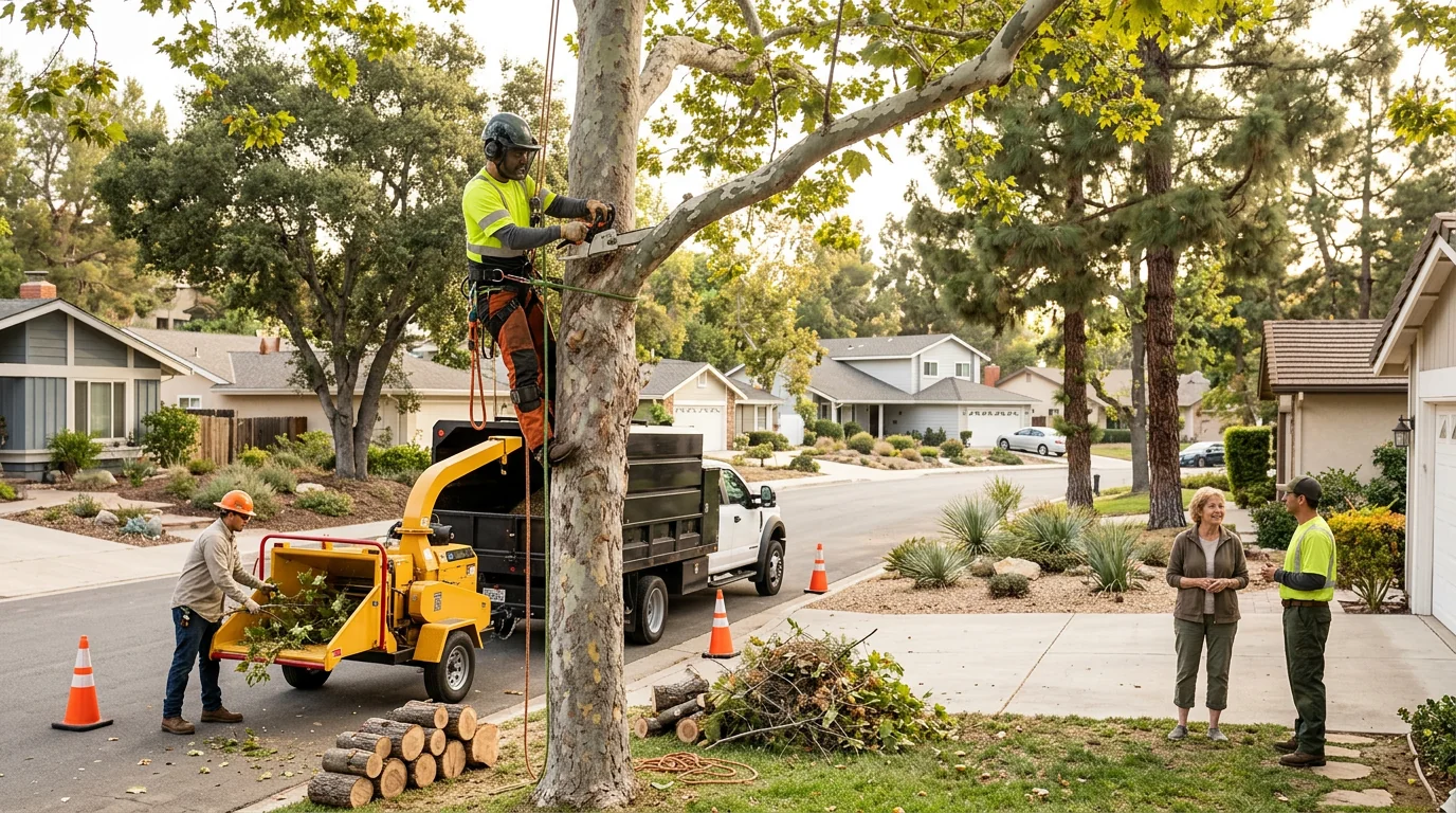 Arborist reviewing a written tree removal estimate with a homeowner