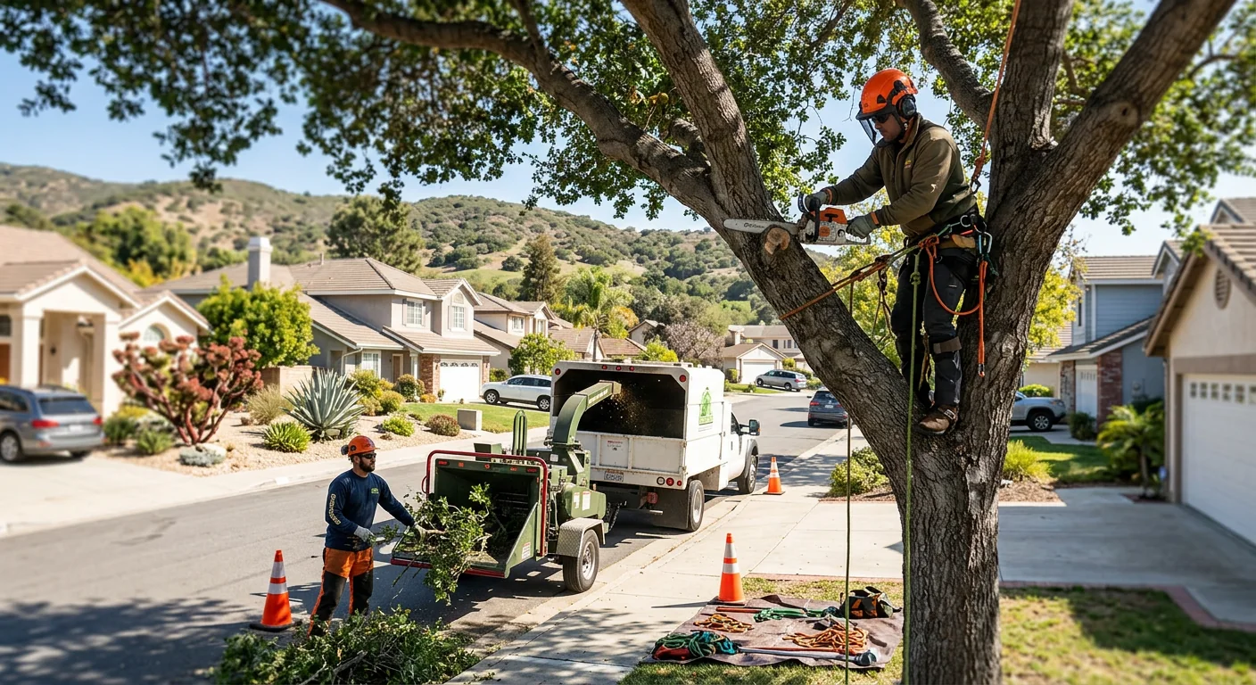 Arborist inspecting a mature oak during a tree risk assessment in Thousand Oaks
