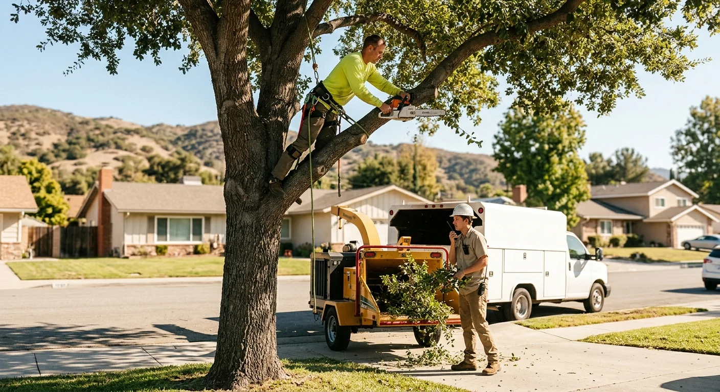 Tree care crew assessing a mature oak canopy on a Thousand Oaks property