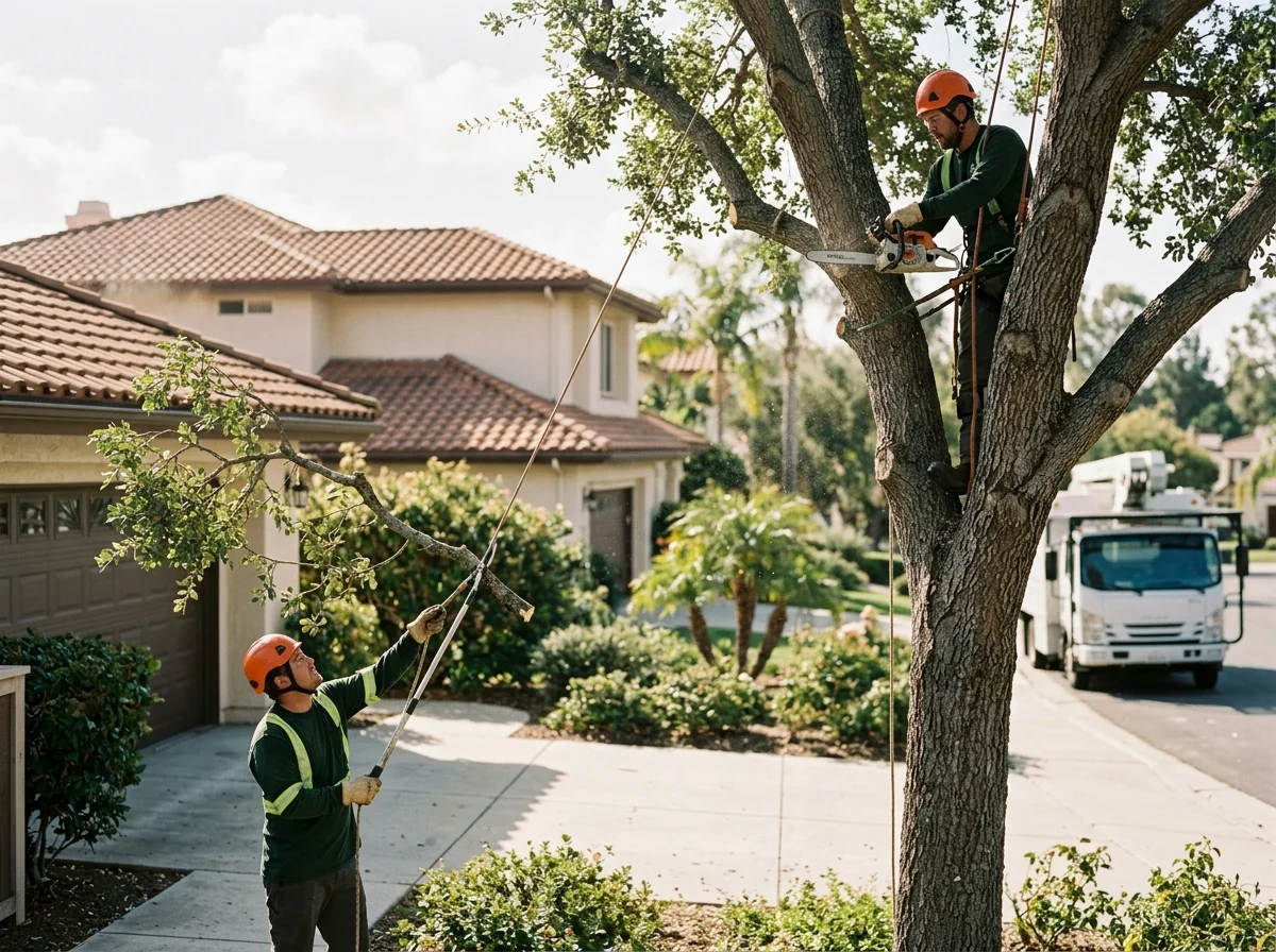Neatly shaped tree canopy above a tidy suburban yard